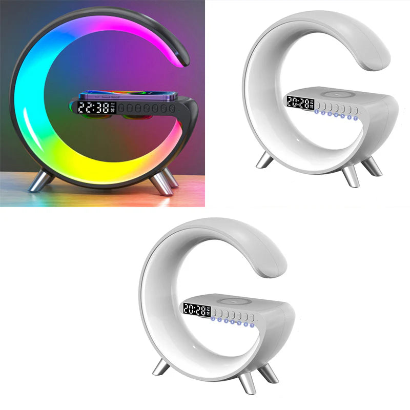 Intelligent G-Shaped LED Lamp with Bluetooth Speaker, Wireless Charging, and App Control for Bedroom and Home Decor