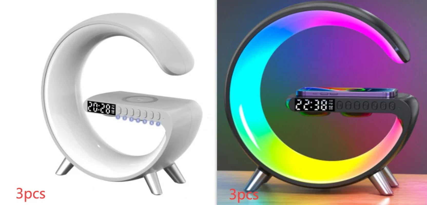 Intelligent G-Shaped LED Lamp with Bluetooth Speaker, Wireless Charging, and App Control for Bedroom and Home Decor