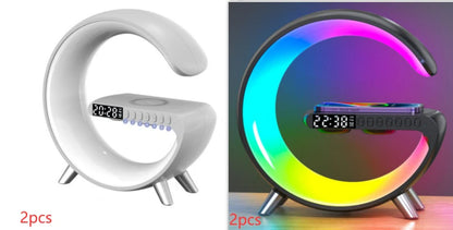 Intelligent G-Shaped LED Lamp with Bluetooth Speaker, Wireless Charging, and App Control for Bedroom and Home Decor