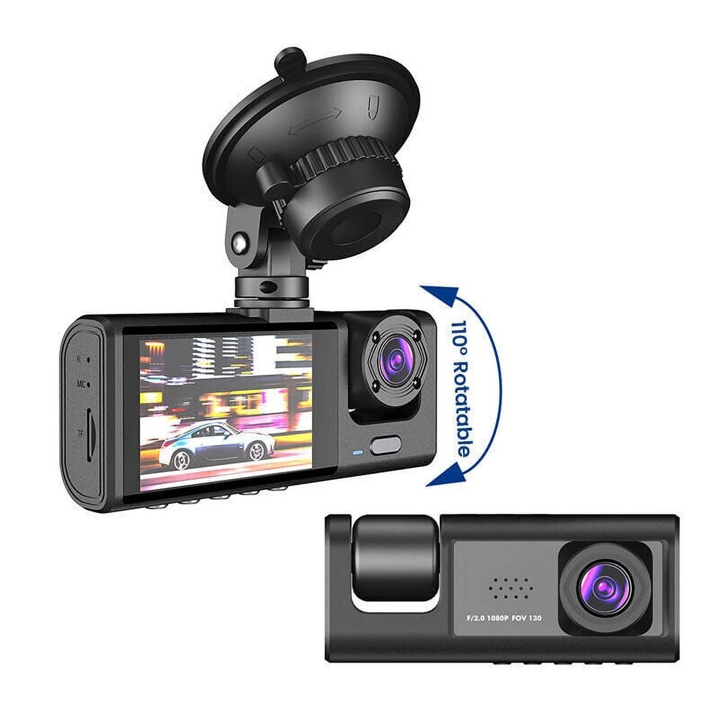 1080P Car Dual Lens Dash Cam Front/Rear/Inside Video Recorder Camera G-Sensor