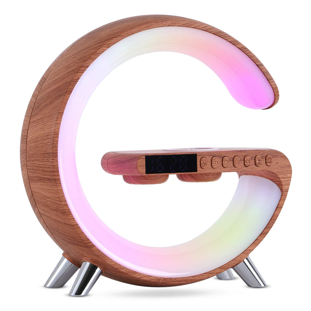 Intelligent G-Shaped LED Lamp with Bluetooth Speaker, Wireless Charging, and App Control for Bedroom and Home Decor