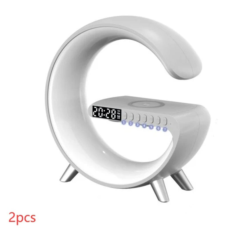 Intelligent G-Shaped LED Lamp with Bluetooth Speaker, Wireless Charging, and App Control for Bedroom and Home Decor