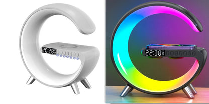 Intelligent G-Shaped LED Lamp with Bluetooth Speaker, Wireless Charging, and App Control for Bedroom and Home Decor